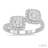 5/8 Ctw Conjoined Cushion Mount Round Cut Diamond Lovebright 2Stone Ring in 14K White Gold