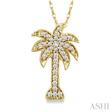 1/10 Ctw Palm Tree Round Cut Diamond Pendant in 14K Yellow Gold with Chain