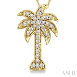 1/10 Ctw Palm Tree Round Cut Diamond Pendant in 14K Yellow Gold with Chain