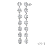 1/2 Ctw Floral Link Round Cut Diamond Cluster Fashion Long Earring in 14K White Gold