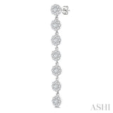 1/2 Ctw Floral Link Round Cut Diamond Cluster Fashion Long Earring in 14K White Gold