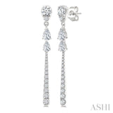 7/8 Ctw Pear and Round Cut Diamond Dangle Fashion Long earrings in 14K White Gold