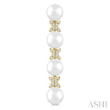5 MM Cultured Pearl and 1/6 Ctw Round Cut Diamond Floral Fashion Earrings in 14K Yellow Gold