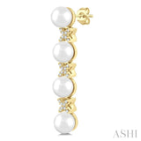 5 MM Cultured Pearl and 1/6 Ctw Round Cut Diamond Floral Fashion Earrings in 14K Yellow Gold