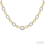 1/4 Ctw Oval Shaped Open Window Link Round Cut Diamond Necklace in Yellow Gold Vermeil