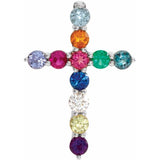 14K White Gold Natural Multi-Gemstone & .03 CT Natural Diamond Cross 16-18" Necklace