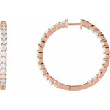 14K Rose Gold 4 CTW Lab-Grown Diamond Inside-Outside Hinged 36 mm Hoop Earrings