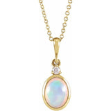 14K Yellow Gold 8x6 mm Natural Ethiopian Opal & .03 CT Natural Diamond 16-18" Necklace