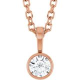 14K Rose Gold 1/10 CT Natural Diamond Bezel-Set Solitaire 16-18" Necklace