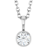 14K White Gold 1/6 CT Natural Diamond Bezel-Set Solitaire 16-18" Necklace