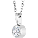 14K White Gold 1/6 CT Natural Diamond Bezel-Set Solitaire 16-18" Necklace