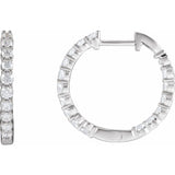14K White Gold 1 CTW Lab-Grown Diamond Inside-Outside Hinged 19.3 mm Hoop Earrings