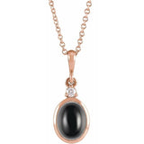 14K Rose Gold 8x6 mm Natural Black Onyx & .03 CT Natural Diamond 16-18