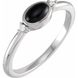 Sterling Silver 6x4 mm Round Natural Black Onyx & .03 CTW Natural Diamond Ring