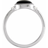 Platinum 8x6 mm Round Natural Black Onyx & .03 CTW Natural Diamond Ring