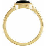 14K Yellow Gold 8x6 mm Round Natural Black Onyx & .03 CTW Natural Diamond Ring
