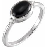 14K White Gold 8x6 mm Round Natural Black Onyx & .03 CTW Natural Diamond Ring