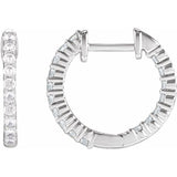 14K White Gold 1/2 CTW Natural Diamond Inside-Outside Hinged 14.5 mm Hoop Earrings