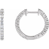 14K White Gold 3/4 CTW Natural Diamond Inside-Outside Hinged 17.2 mm Hoop Earrings