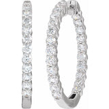 14K White Gold 3 CTW Natural Diamond Inside-Outside Hinged 30 mm Hoop Earrings