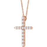14K Rose Gold 1/2 CTW Natural Diamond Cross 16-18" Necklace