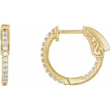 14K Yellow Gold 1/3 CTW Natural Diamond Inside-Outside 15.5 mm Hinged Hoop Earrings