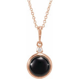 14K Rose Gold 8 mm Natural Black Onyx & .03 CT Natural Diamond Cabochon 16-18