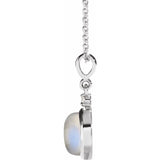 14K White Gold 8 mm Natural Rainbow Moonstone & .03 CT Natural Diamond Cabochon 16-18" Necklace