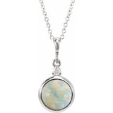 Platinum 8 mm Natural White Opal & .03 CT Natural Diamond Cabochon 16-18" Necklace