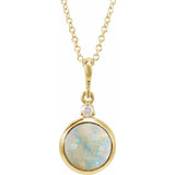 14K Yellow Gold 8 mm Natural White Opal & .03 CT Natural Diamond Cabochon 16-18" Necklace