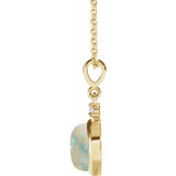 14K Yellow Gold 8 mm Natural White Opal & .03 CT Natural Diamond Cabochon 16-18" Necklace