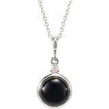 Platinum 8 mm Natural Black Onyx & .03 CT Natural Diamond Cabochon 16-18" Necklace