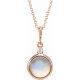 14K Rose Gold 8 mm Natural Rainbow Moonstone & .03 CT Natural Diamond Cabochon 16-18" Necklace