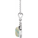 Sterling Silver 8 mm Natural White Opal & .03 CT Natural Diamond Cabochon 16-18" Necklace