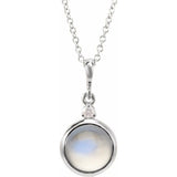 Sterling Silver 6 mm Natural Rainbow Moonstone & .03 CT Natural Diamond Cabochon 16-18