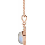14K Rose Gold 6 mm Natural Rainbow Moonstone & .03 CT Natural Diamond Cabochon 16-18" Necklace