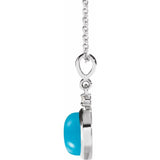 Platinum 6 mm Natural Turquoise & .03 CT Natural Diamond Cabochon 16-18" Necklace