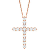 14K Rose Gold 3/4 CTW Natural Diamond Cross 16-18