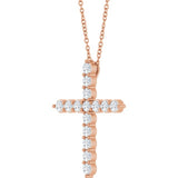 14K Rose Gold 3/4 CTW Natural Diamond Cross 16-18" Necklace