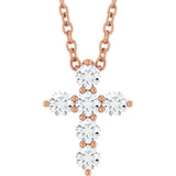 14K Rose Gold 1/4 CTW Lab-Grown Diamond Cross 16-18" Necklace