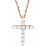 14K Rose Gold 1/4 CTW Lab-Grown Diamond Cross 16-18" Necklace