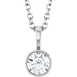 14K White Gold 1/4 CT Lab-Grown Diamond Bezel-Set Solitaire 16-18" Necklace