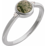 14K White Gold Natural Moss Agate & .03 CTW Natural Diamond Ring