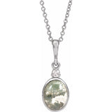 14K White Gold 8x6 mm Natural Moss Agate & .03 CTW Natural Diamond 16-18
