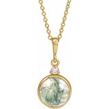 14K Yellow Gold 8 mm Natural Moss Agate & .03 CTW Natural Diamond 16-18