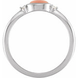 14K White Gold Natural Pink Coral & .03 CTW Natural Diamond Ring
