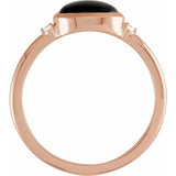 14K Rose Gold 9x7 mm Round Natural Black Onyx & .03 CTW Natural Diamond Ring