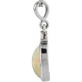 14K White Gold 10x8 mm Natural White Opal & .03 CT Natural Diamond Cabochon Pendant