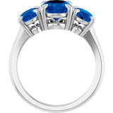 Platinum 9x7 mm Oval Lab-Grown Blue Sapphire Three-Stone Ring