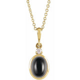 14K Yellow Gold 12x10 mm Natural Black Onyx & .03 CT Natural Diamond 16-18" Necklace